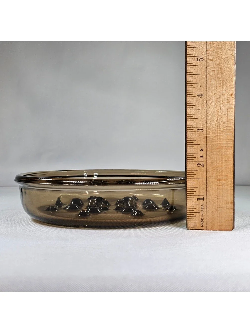 Vintage Corning USA Plant Helper Smoky Brown Round Textured Nub Bottom MCM